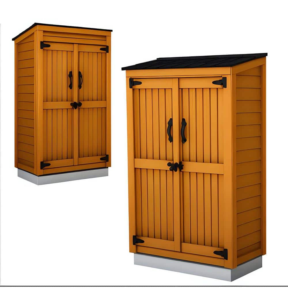 Beige Medium-Brown Wood Lean-To Shed with Shelving