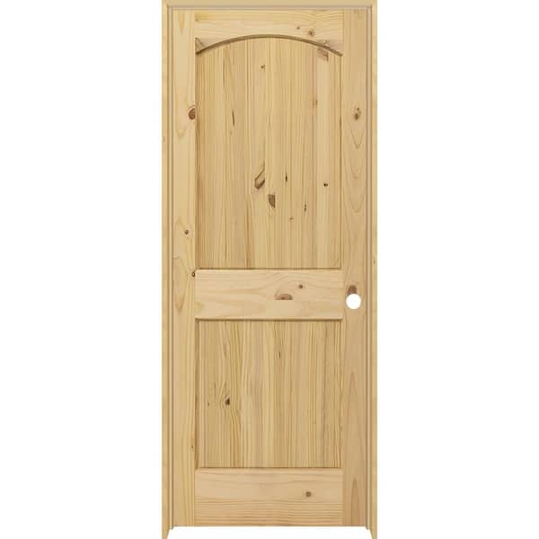 Steves & Sons 24 in. x 80 in. 2-Panel Archtop Left-Hand Unfinished Knotty Pine Wood Single Prehung Interior Door with Nickel Hinges