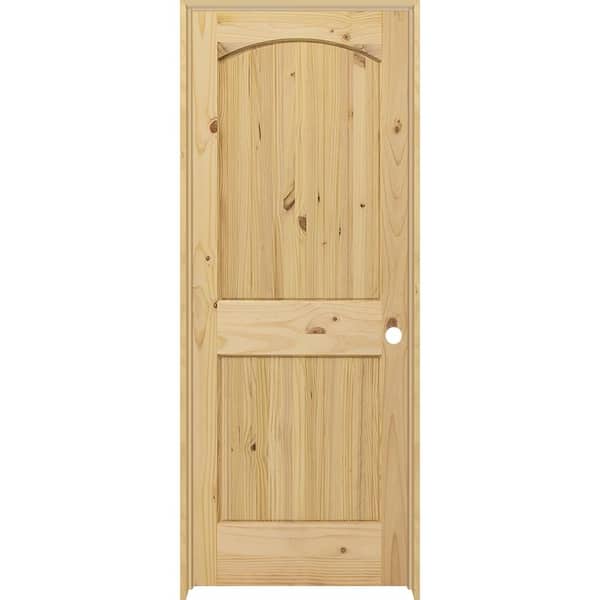 Steves & Sons 24 in. x 80 in. 2-Panel Archtop Left-Hand Unfinished Knotty Pine Wood Single Prehung Interior Door with Bronze Hinges