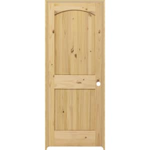 28 in. x 80 in. 2-Panel Archtop Left-Hand Unfinished Knotty Pine Wood Single Prehung Interior Door with Bronze Hinges