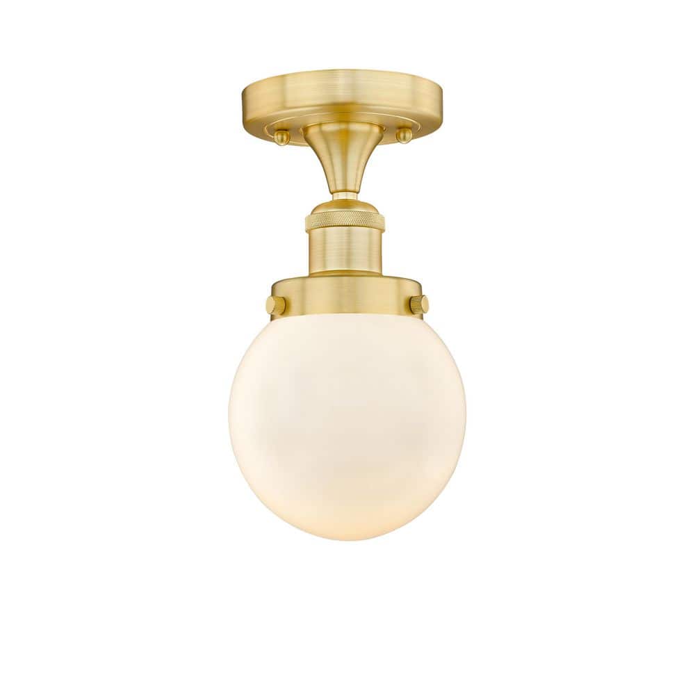 Beacon 6 in. 1-Light Satin Gold Art Nouveau Semi-Flush Mount with Frosted Glass Shade price history on PriceWatchPro