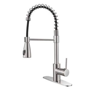 Touchless Single-Handle Gooseneck Pull Out Sprayer Kitchen Faucet with Deckplate and Spiral Tube in Brushed Nickel