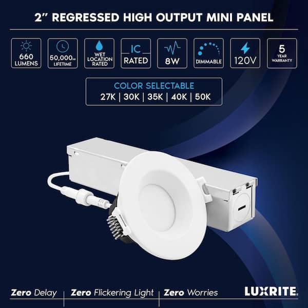 2 in. Integrated LED Recessed Light J-Box 8 Watts 5CCT 660 Lumens Dimmable Canless Downlight Wet Rated IC Rated ETL 4PK