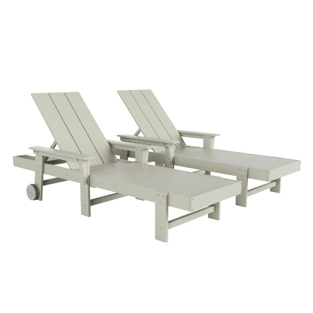 WESTINFURNITURE Shoreside Sand Portable Poly Reclining Outdoor Patio Chaise Lounge Chairs (Set of 2)