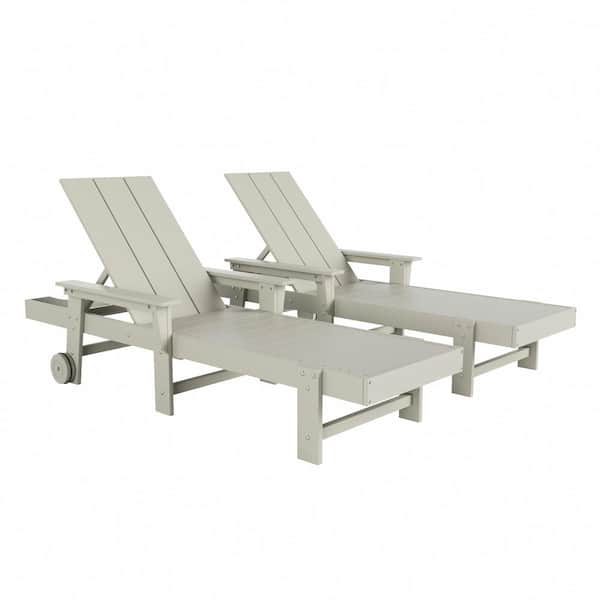 WESTIN OUTDOOR Shoreside 2-Piece Sand Fade Proof Plastic Portable Poly Reclining Outdoor Patio Chaise Lounge Arm Chairs with Wheels