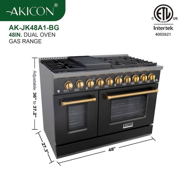 Akicon 48in. 8 Burners Freestanding Gas Range in Black and Gold 