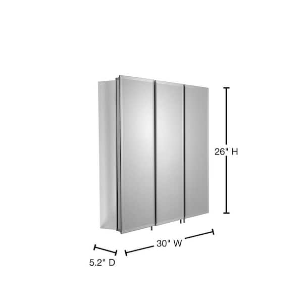 Croydex 30 in. W x 26 in. H Frameless Aluminum Recessed or Surface-Mount Bathroom Medicine Cabinet with Easy Hang System