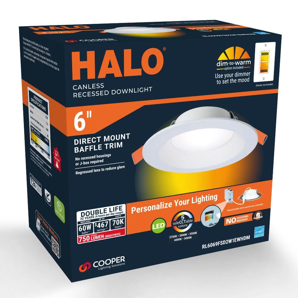 White 6-Inch Canless Recessed LED Downlight with Selectable CCT