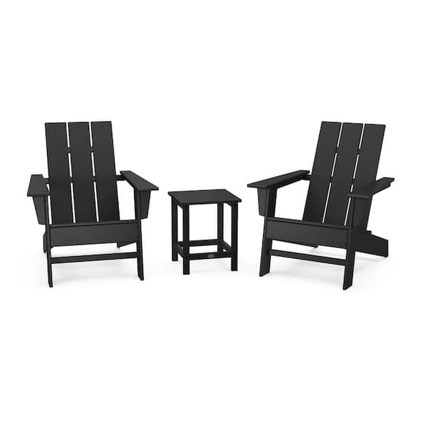 POLYWOOD Grant Park Black Plastic Outdoor Adirondack Chair Plastic 3-Piece Set