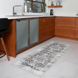 Himalayas Brown Creme 2 ft. 2 in. x 6 ft. Machine Washable Modern Floral Abstract Polyester Non-Slip Backing Area Rug