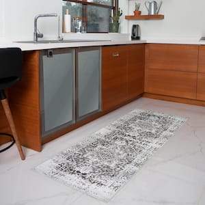 Himalayas Brown Creme 2 ft. 8 in. x 8 ft. Machine Washable Modern Floral Abstract Polyester Non-Slip Backing Area Rug