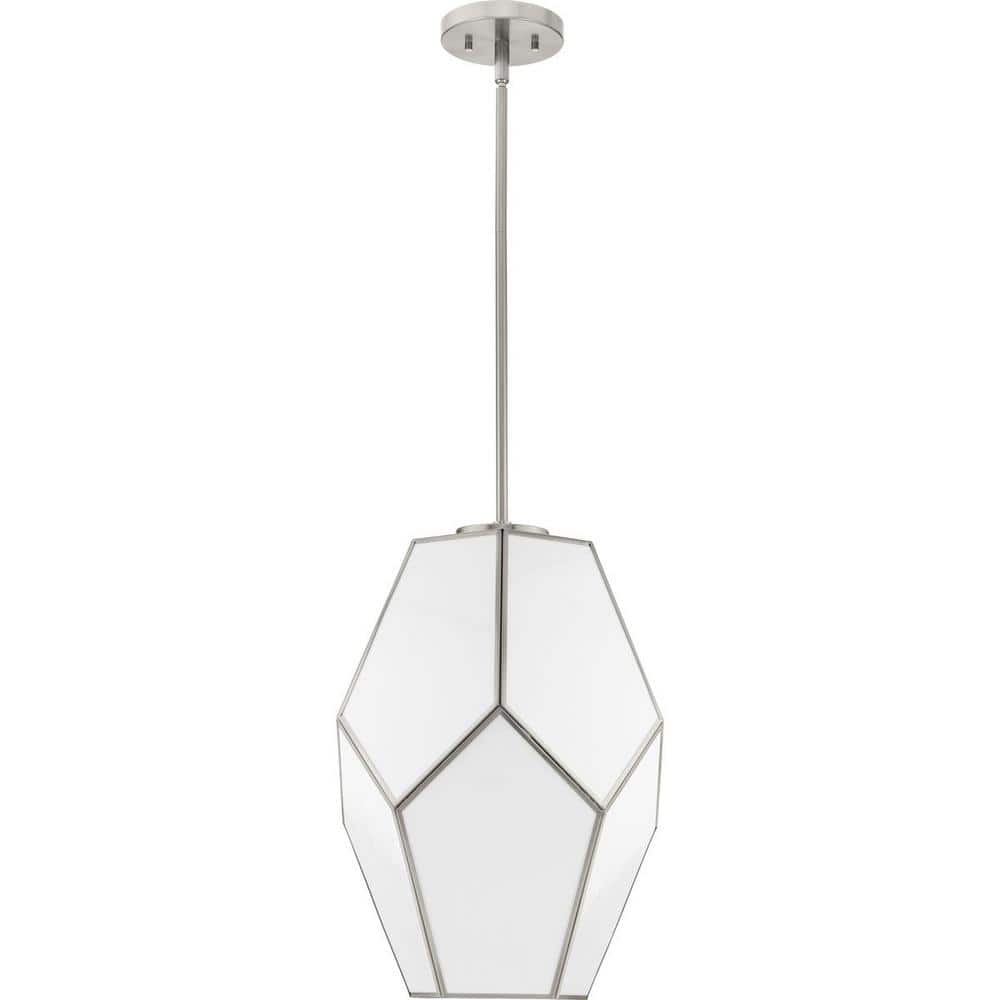 Latham Brushed Nickel Geometric Pendant Light with White Art Glass