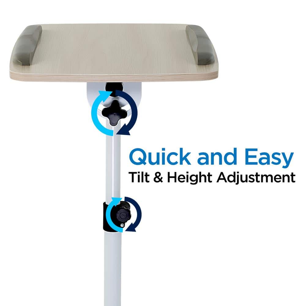 White Adjustable Height Laptop Cart with Drawer and Casters