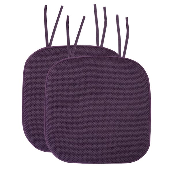 Sweet Home Collection Honeycomb Memory Foam Square 16 in. x 16 in. Non-Slip Back Chair Cushion with Ties, Eggplant (2-Pack)