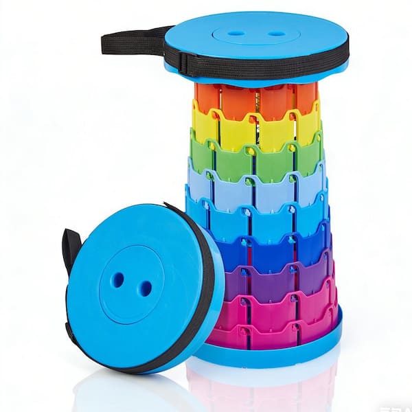 Telescoping Folding Stool, Camping Chair with Adjustable Height - Lightweight Collapsible Seat for Outdoor Red Top