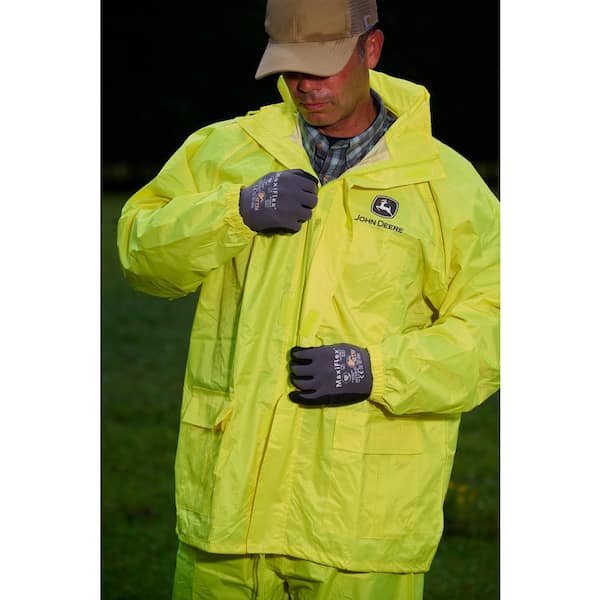 John Deere - X-Large Yellow Polyurethane-Coated Polyester Waterproof 2-Piece Rain Suit with 2 in. Storm Flap