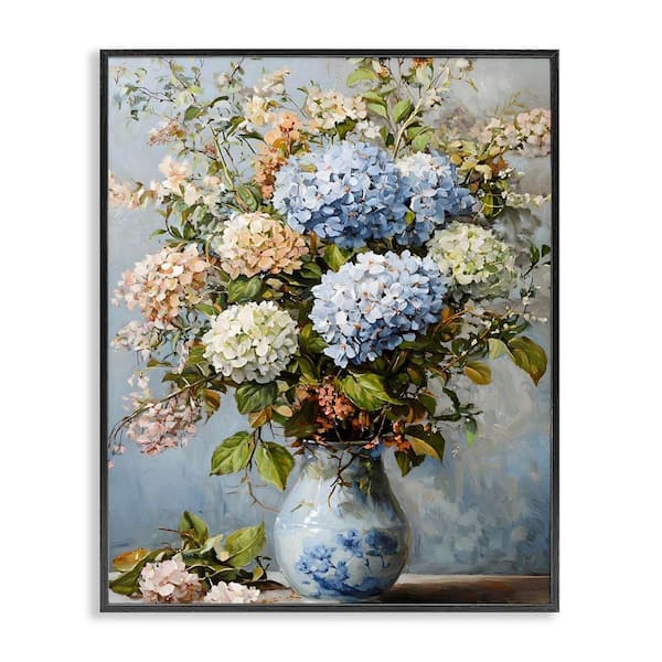 Classic Hydrangeas & Leaves by Franklyn Gregory Black Framed Nature Giclee Art Print 30 in. x 24 in.