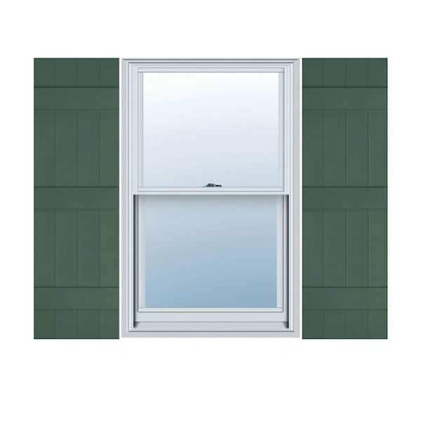 Ekena Millwork 14 in. x 80 in. Lifetime Vinyl Standard Four Board Joined Board and Batten Shutters Pair Forest Green