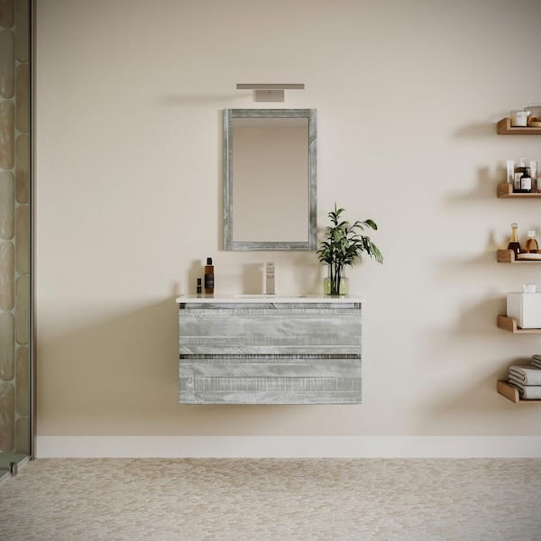 Formosa 36 in. Single Sink Wall Mount Floating Sage Gray Bath Vanity with White Quartz Top and Undermount Ceramic Sink