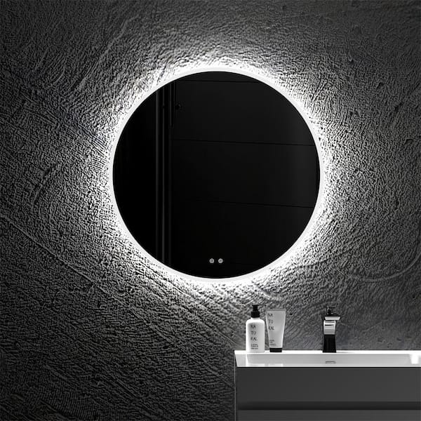 FUNKOL 24 in. W x 24 in. H Small Round Frameless with Touch Switch and Anti-Fog Wall Mounted Bathroom Vanity Mirror