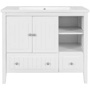 Modern 36 in. W x 18 in. D x 32 in. H Bath Vanity in White Ceramic Top with Sink and Adjustable Shelves