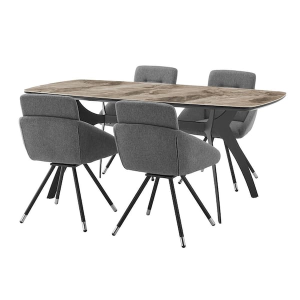 Armen Living Andes and Granada 5-Piece Gray Fabric Rectangular Dining Set
