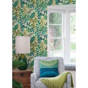 Blue Turquoise Feuilles Peel and Stick Wallpaper Sample