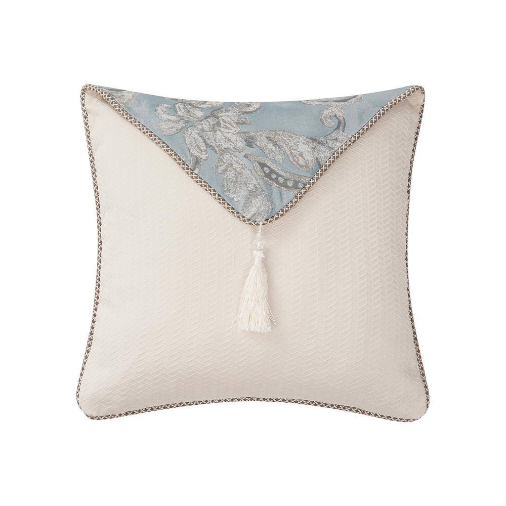 Blue and Ivory Embroidered Polyfill Throw Pillow Set