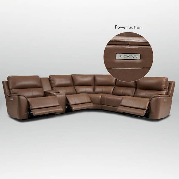 Ellesophas 136 in. Double Width Genuine Leather Power Sectional
