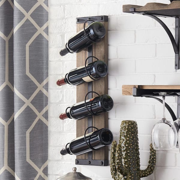 Reviews for StyleWell 4 Bottle Black and Natural Wood Vertical Wall Mounted Wine Rack Pg 1 The Home Depot