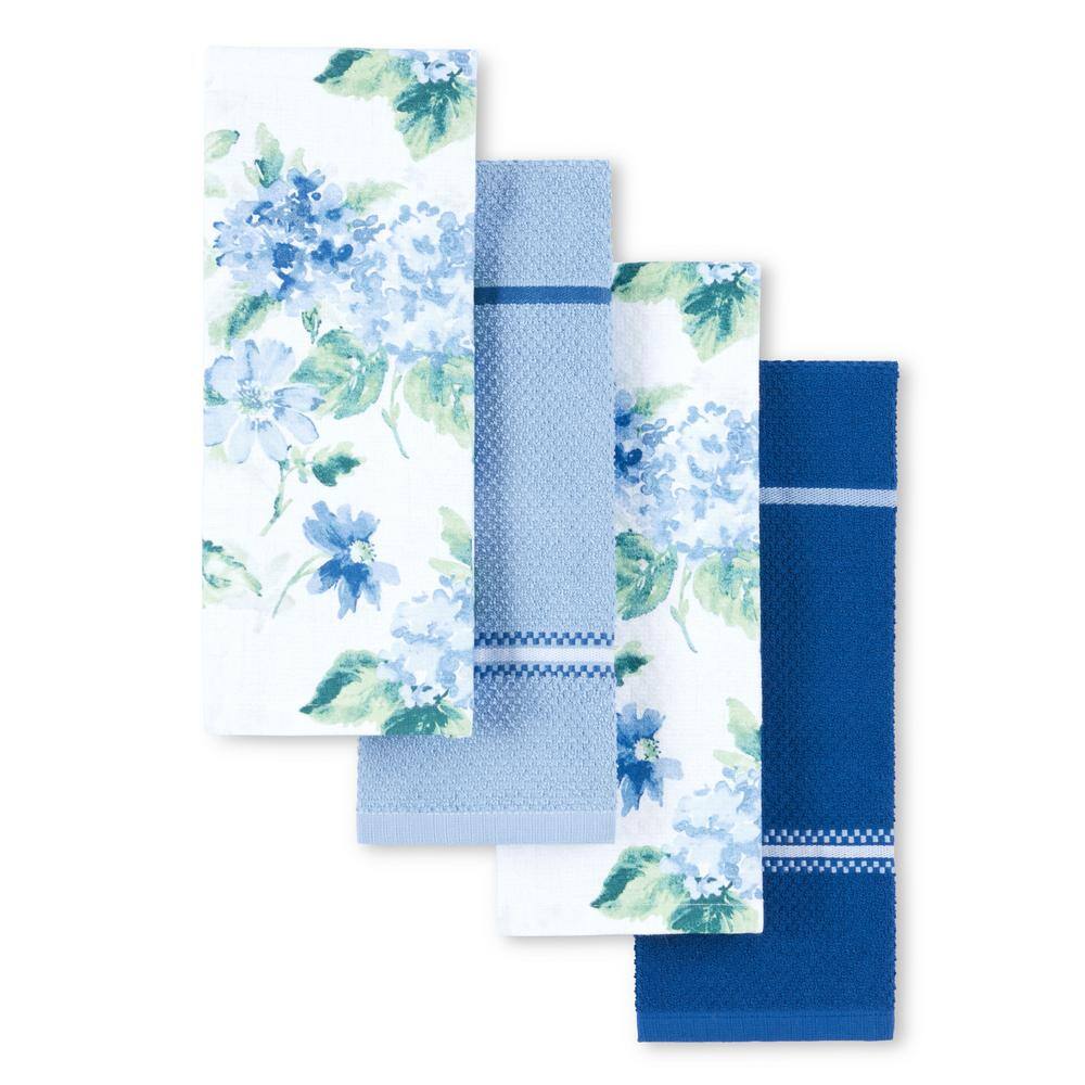MARTHA STEWART FLORAL VINE KITCHEN TOWELS - SET OF 2 NAVY BLUE/BEIGE/WHITE