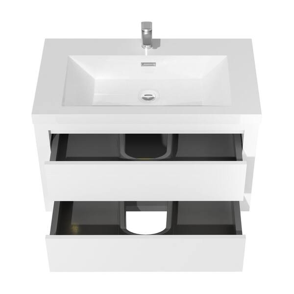 Ziyudura 36 in. Single Sink Floating White Bath Vanity with White