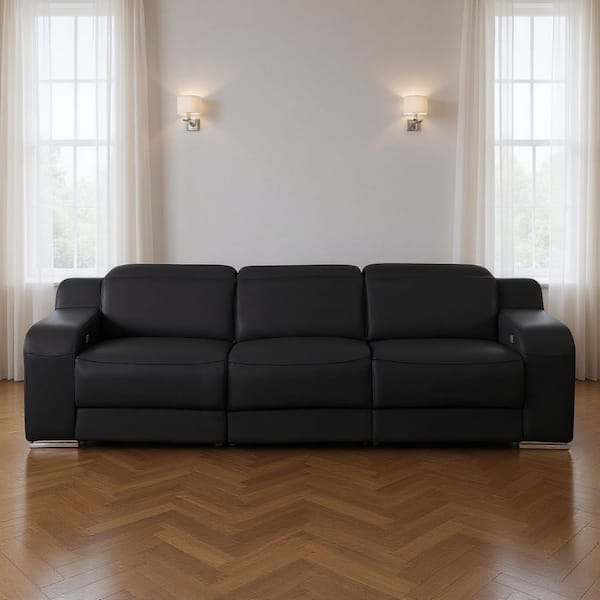 103.00 in. Straight Arm Leather Curved Sofa Black