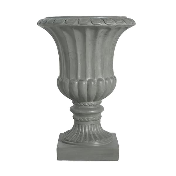 Lucky 18.75 in. W x 26.25 in. H Gray Concrete Pedestal Outdoor Patio Garden Urn Planter, Magnesium Oxide (MGO)