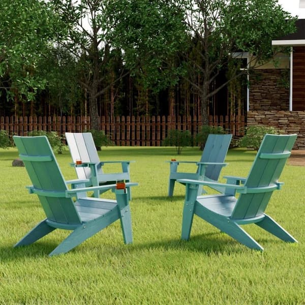 Mximu Blue Weather Resistant Plastic Outdoor Patio Adirondack Chair with Cup Holder (set of 4)