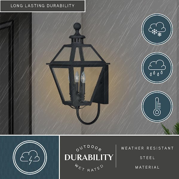 Nottingham 3 Light Black Empire Outdoor Wall Lantern Clear Glass