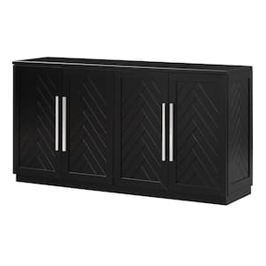 60 in. W x 16 in. D x 32 in. H Black Linen Cabinet Sideboard with 4-Doors and Adjustable Shelves for Kitchen Dining Room