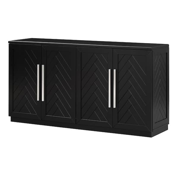 Unbranded 60 in. W x 16 in. D x 32 in. H Black Linen Cabinet Sideboard with 4-Doors and Adjustable Shelves for Kitchen Dining Room