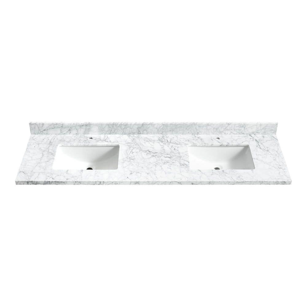 Zevio 73 in. W x 22 in. D Natural Marble White Rectangular Double Sink Vanity Top in Carrara White price history on PriceWatchPro