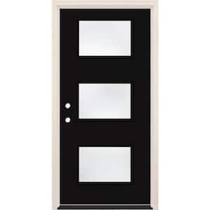 36 in. x 80 in. Right-Hand/Inswing 3-Lite Clear Glass Onyx Painted Fiberglass Prehung Front Door w/6-9/16 in. Frame