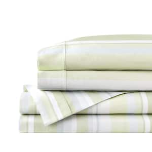 300 Thread Count Cotton Sateen Green and Blue Stripe 4-Piece Full Printed Sheet Set