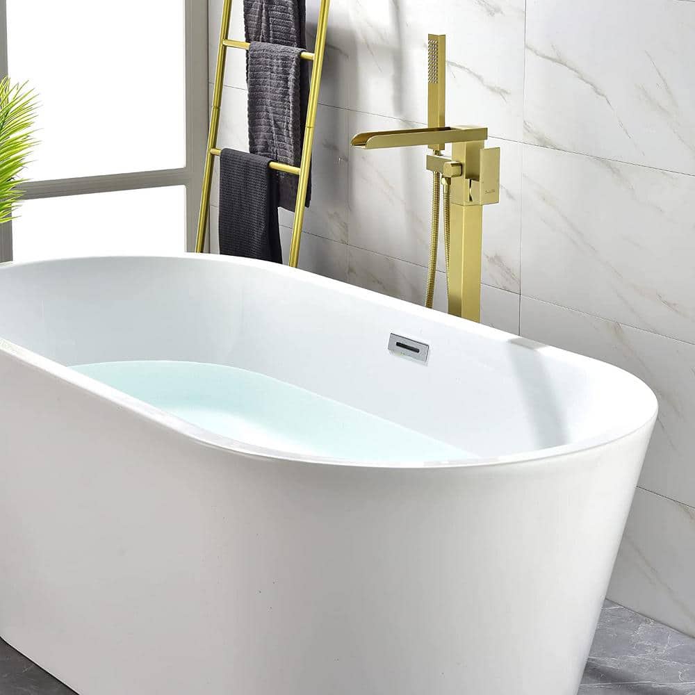 Brushed Gold Freestanding Tub Faucet with Handheld Shower