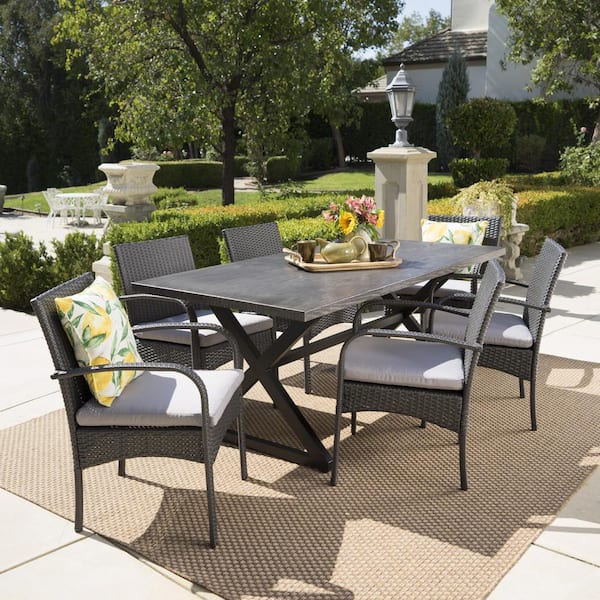 Metal Rectangular Outdoor Dining Set, Grey Outdoor Patio Furniture