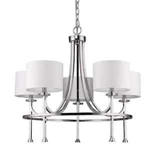 Kara 5-Light Indoor Chandelier with Shades and Crystal Bobeches in Polished Nickel