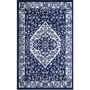 Jefferson Collection Pearl Heriz Navy 3 ft. x 4 ft. Medallion Area Rug