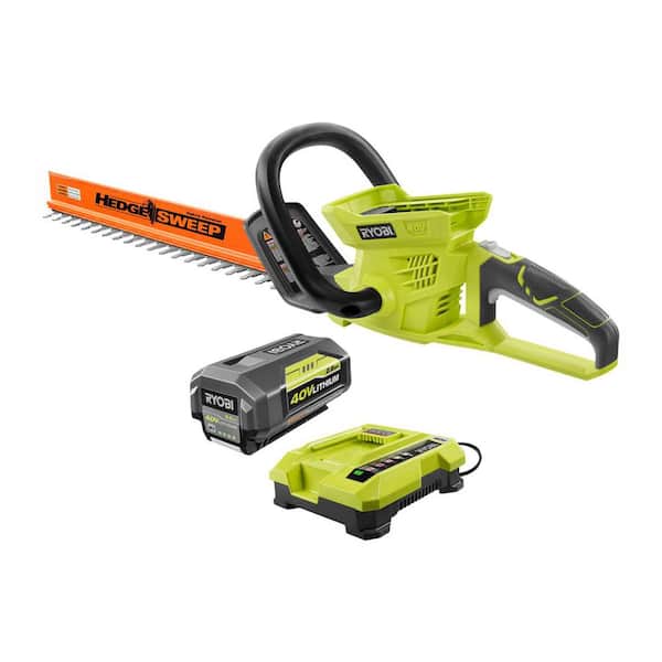 RYOBI 24 in. 40V Lithium-Ion Cordless Hedge Trimmer - 2.6 Ah Battery and Charger Included