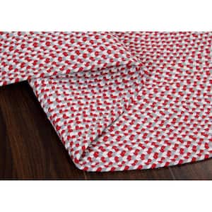 Farmhouse Braided Red 6 ft. Round Checkered Cotton/Polyester Area Rug