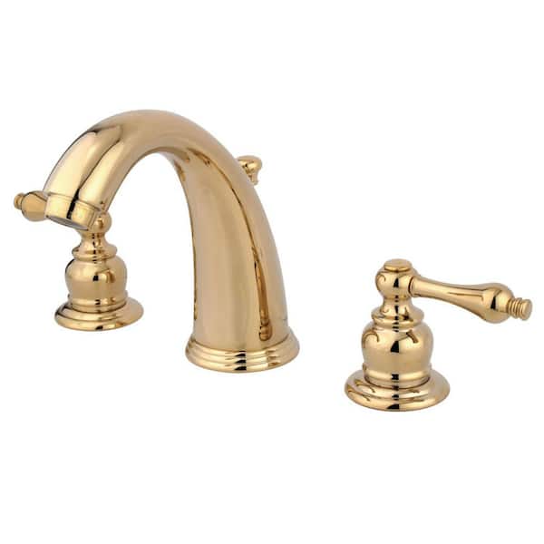 Kingston Brass Victorian 2-Handle 8 in. Widespread Bathroom Faucets with Plastic Pop-Up in Polished Brass