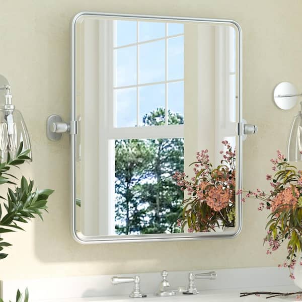 KeonJinn 20 in. W x 24 in. H Rectangular Framed Tilt Wall Bathroom Vanity Mirror Stain Nickel, Pivot Aluminum Mirror Wall Mount