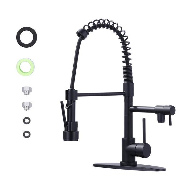 Single Handle Pull Down Sprayer Kitchen Faucet with Brass and 2 Water Modes in Matte Black